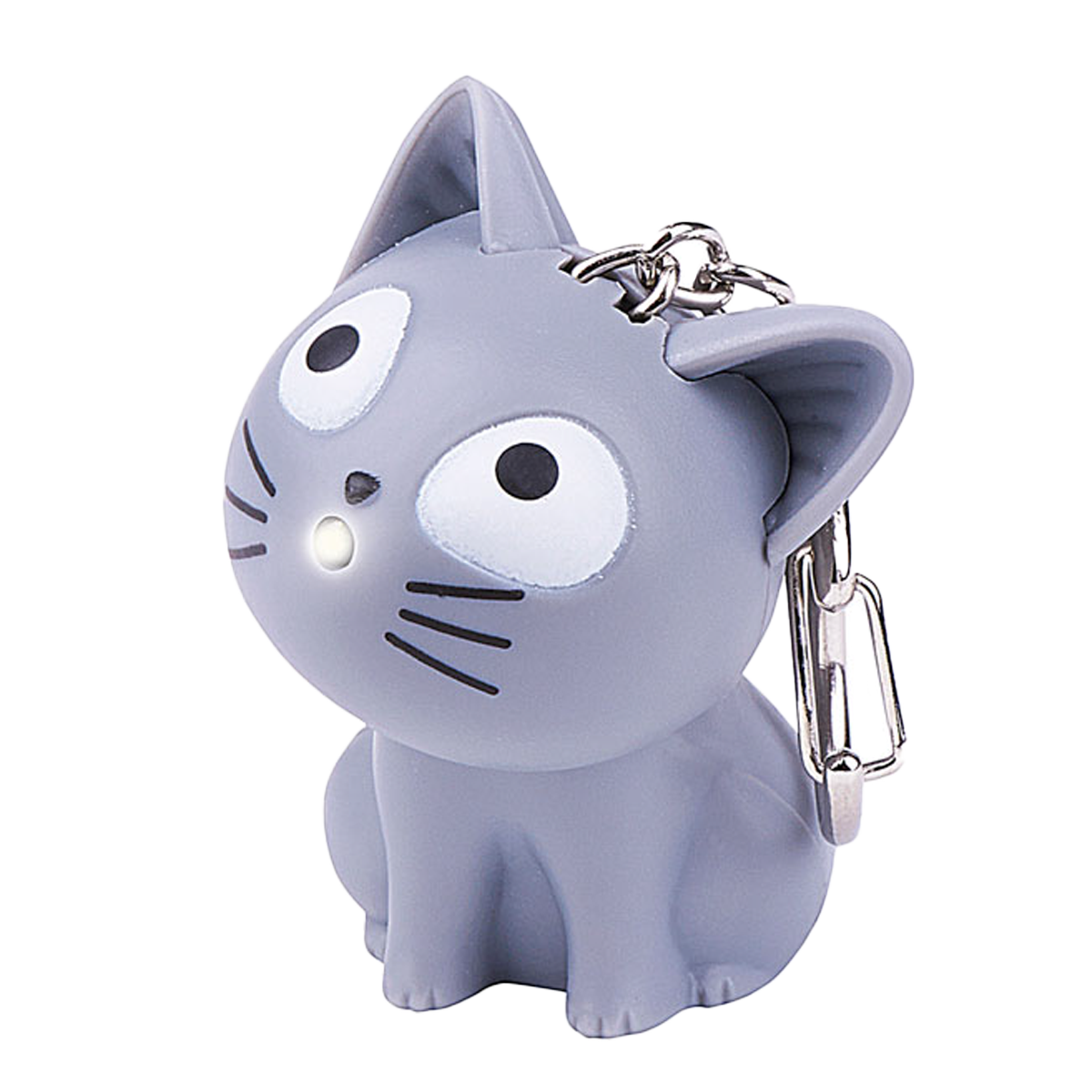 Söt liten grå katt- nyckelring med lampa
