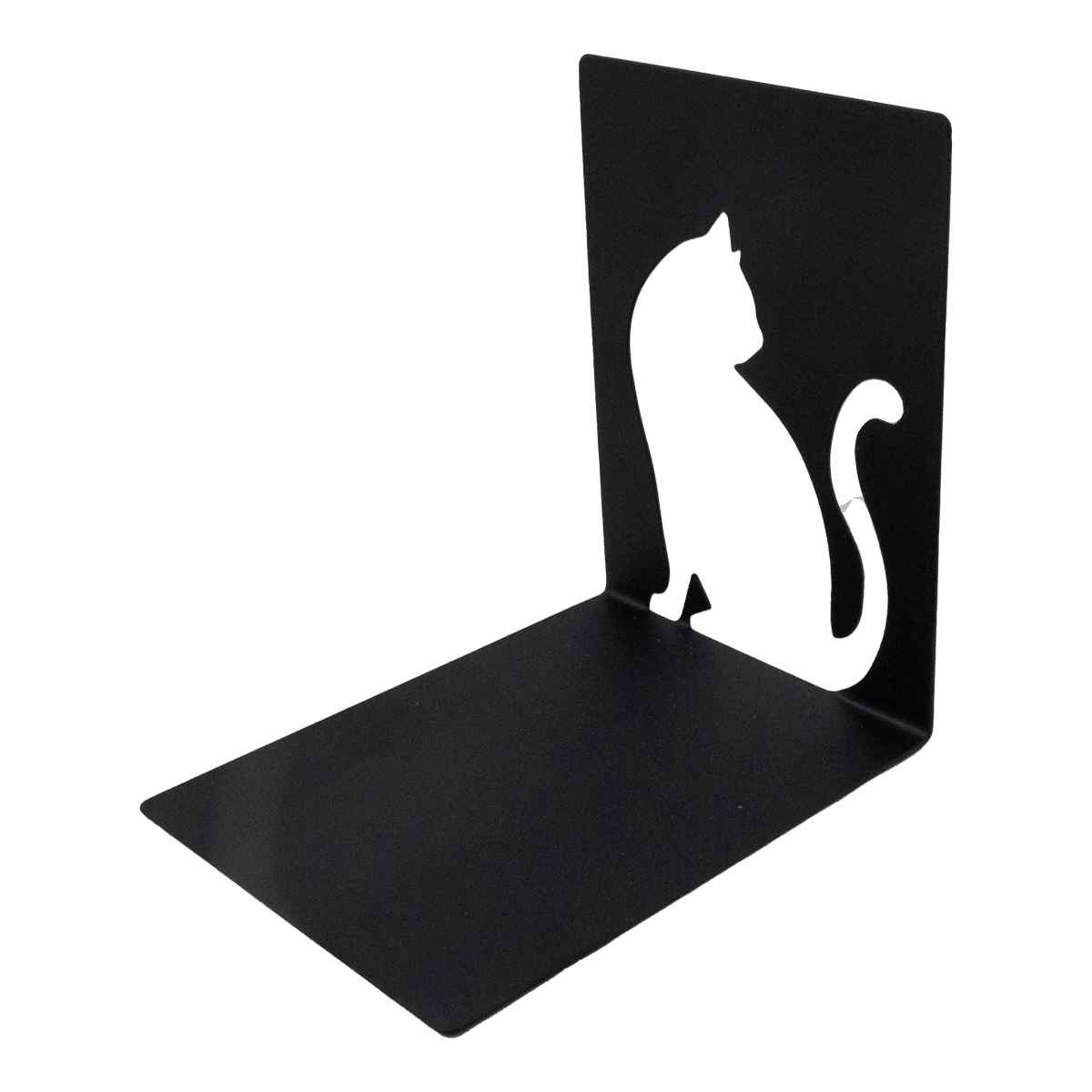 Kattmotiv på bokstöden i svart metall