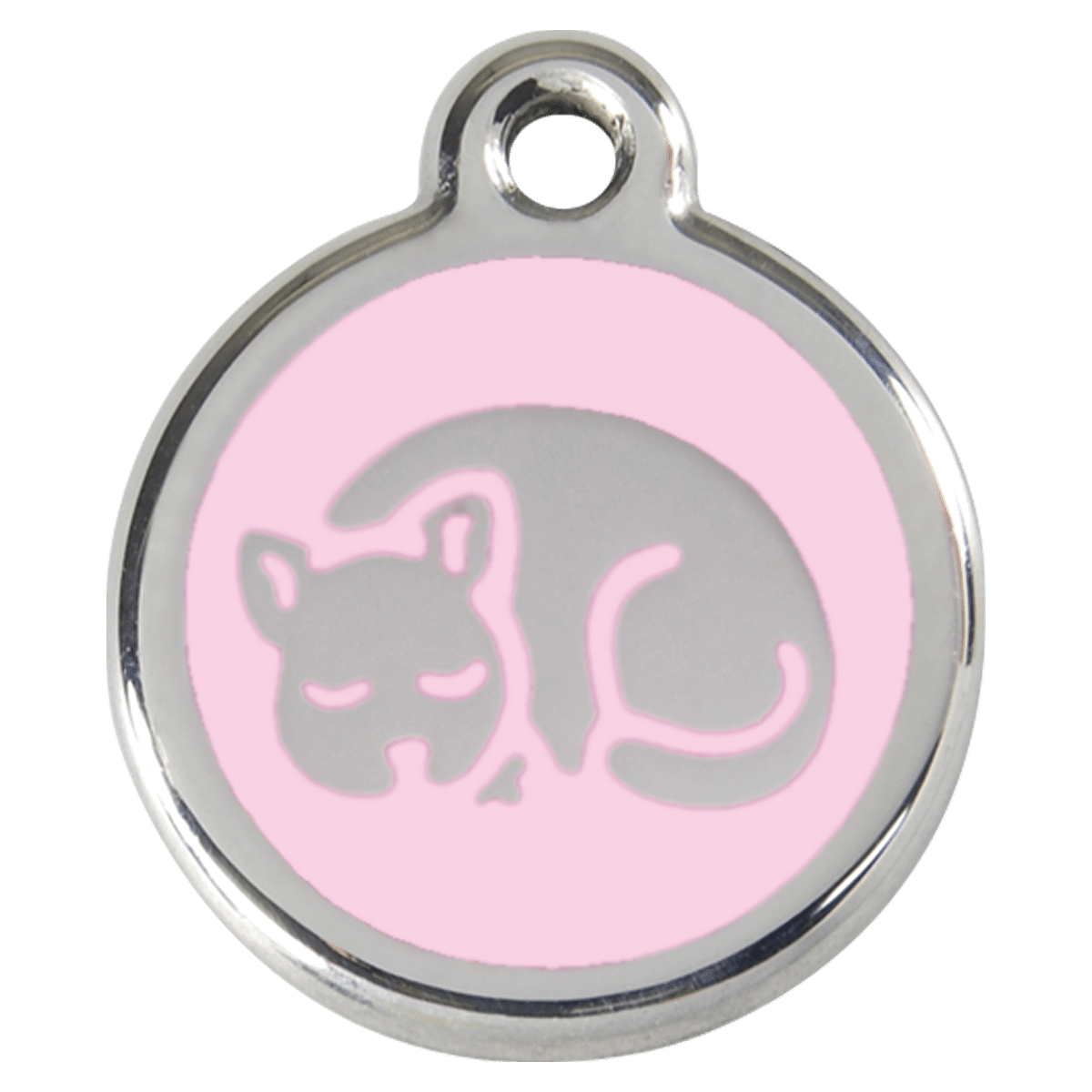 Gullig id-bricka i rosa med en katt
