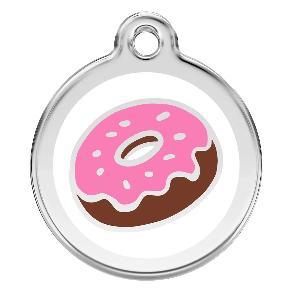 Namnbricka med en rosa donut