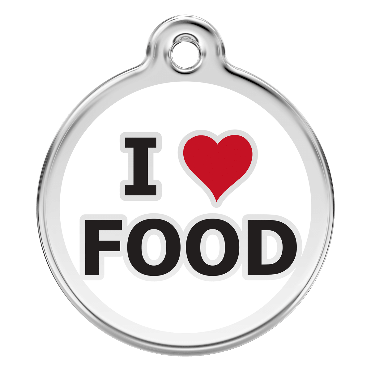 Id-bricka " I love food" graverad med valfri text